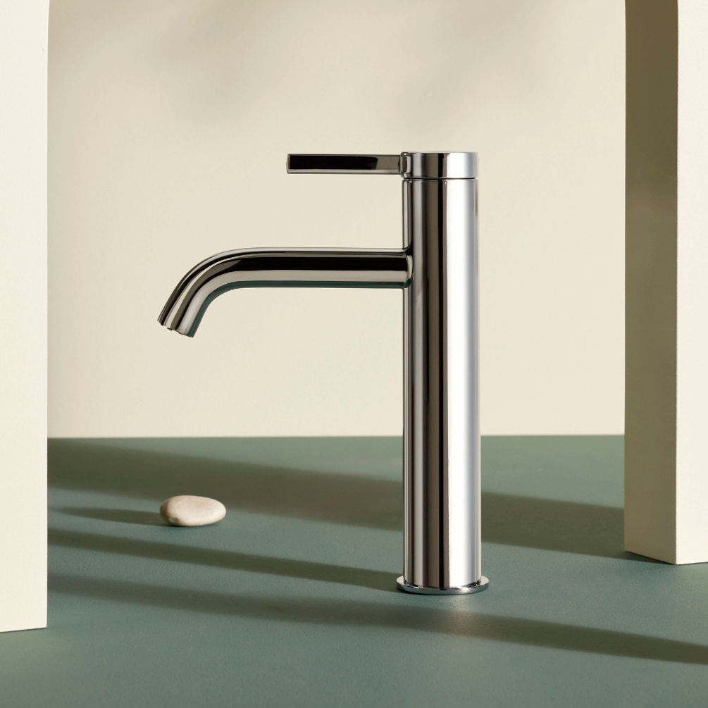 Lifestyle image of the Roca Ona Chrome Medium-Height Basin Mixer Tap with Click-Clack Waste